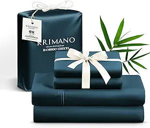 Queen Size Sheet Set, Viscose Bamboo Sheets for Bed Set 4pcs, 100% Viscose Derived from Bamboo, Hotel Luxury Silky & Cooling for Hot Sleepers, Deep Pocket Up to 17", Navy Blue