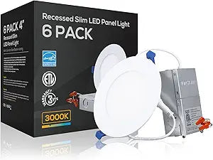 TORCHSTAR 4 Inch Slim LED Recessed Lighting with Junction Box, CRI90 Dimmable 9W Ultra-Thin Recessed Light, 3000K Warm White, 810LM Basic Series LED Downlight, ETL & ES & FCC, Pack of 6