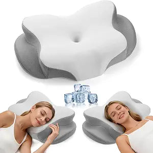 Cervical Neck Pillow - Cooling Pillow for Neck Pain Relief, Ergonomic Side Sleeper Pillow, Contour Orthopedic Memory Foam Pillows for Side Back Stomach Sleepers with Pillowcase