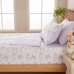 Sedefen Floral Zipper Bedding Twin Purple Bow Comforter Zipper Bedding Set for Kids Girls, Spring Elegant Flower Cute Bowknot Design, Coquette All in One Zipper Bedding