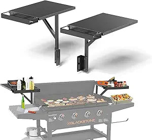 Blackstone Griddle Upper Shelf with Caddy, 2 Pack Large Side Table for 36/28/28XL, No-Drill Grill Accessories with Bottle/Spice Holder, Outdoor Cooking Station Organizer for Sauces, Tools & Plates