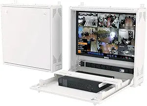 Wall-Mount DVR/NVR Security Enclosure, Lockable Steel Cabinet with 1U Adjustable Rail, Ventilated, 22â€³ W x 21.2â€³ H x 5.9â€³ D, White (RAL 7035) â€“ STURDX