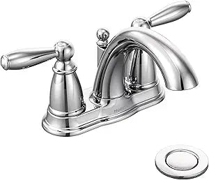 Moen Brantford Chrome Two-Handle Low-Arc Traditional Centerset Bathroom Faucet with Drain Assembly, 6610