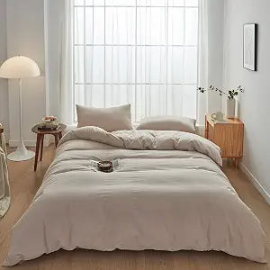 FACE TWO FACE Bedding Duvet Cover Set100% Washed Cotton Duvet Cover Linen Like Textured Breathable Durable Soft Comfy (Queen, Tannish Linen Grey)