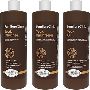 Furniture Clinic Teak Care Kit, Contains Cleaner, Brightener and Oil