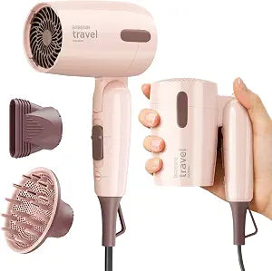 BABONIR Dual Voltage Travel Hair Dryer, 1600W, Foldable, Pink