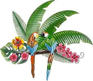 VEWOGARDEN Parrots Wall Decor Large Outdoor Metal Bird Wall Art for Patio Farmhouse Garden Living Room Bedroom Decorations