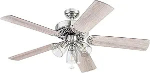 Prominence Home Saybrook Modern Farmhouse 52 Inch Ceiling Fan with Light, LED Ceiling Fan, Tri-Mount Indoor Fan with 5 Blades, Gray Oak and Brown Walnut Blade Finish Options, Matte Nickel (51592-01)