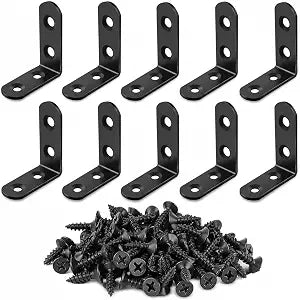 10Pcs L Bracket Corner Brace, Black Stainless Steel Corner Bracket