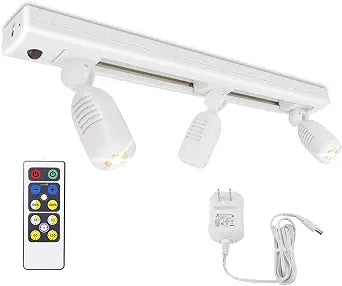 HONWELL Track Lighting LED Spotlights with 3 Rotatable Lights Heads, Under Cabinet Counter Lighting Plug in Accent Lights Remote Controlled Ceiling Track Light for Wall Picture Artwork Display