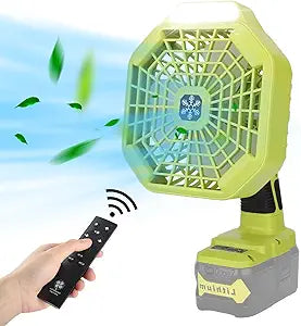 Taingwei Cordless Fan with Remote for Ryobi 18v Battery,Portable Fan with 3 Energy Efficient Speed Settings and Dimmable Led Light (TOOL ONLY)