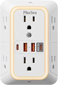 10-in-1 Wall Outlet Extender with 20W PD Fast Charging, Multi Plug Surge Protector (1050J) with Night Light, 6 Wide Spaced AC Outlets, 4 USB Ports, Wall Charger for Home Office Travel