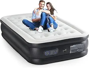 Twin Air Mattress with Built-in Pump, Inflatable Blow Up Mattress 18" Raised for Home, Camping & Guest, Portable Air Bed 660 lbs Weight Capacity, Double Height & Non-Slip Bottom