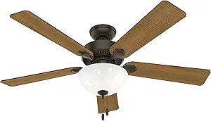 Hunter 52 inch Indoor Ceiling Fan with LED Light - Bronze Ceiling Fan with Pull Chain, For Bedroom, Living Room, or Kitchen, Standard Mount, No Remote, 5 Blades - Swanson 50901, New Bronze