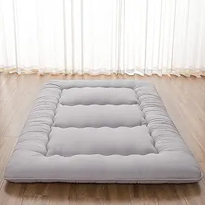 Zelladorra Japanese Floor Mattress, Futon Mattress with Portable Storage Bag and Washable Cover, Roll Up Thick Tatami Mat Suitable for Camping, Guest Room, Grey, Twin