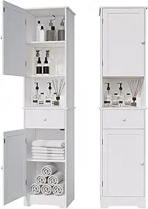 Viaozutis Tall Bathroom Cabinet, Storage Cabinet with 2 Doors & 2Drawer, with Ajustable Shelve, for Bathrooms, Kitchens,EntrancesWhite