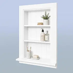 Royxen Recessed Medicine Cabinet 14 x 24 Inch, Medicine Cabinets, Large Medicine Cabinet, 3-Tier Bathroom Cabinets Wall Mount for Home Storage, White