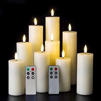 Eywamage Ivory Tall Flameless LED Pillar Candles with Remote Set of 9