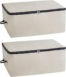 Canvas Storage Bags for Comforters and Blankets - X-Large Zippered Storage Bags for Blankets, Comforters, and Clothes - Easy Storage Under Bed, 100% Cotton, Breathable with Carrying Straps (2 Bags)