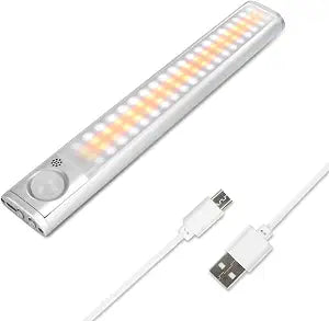 Under Cabinet Lighting 80 LED Closet Light, Motion Sensor lights Indoor USB Rechargeable Dimmable Stick-on Night Light Bar for Kitchen, Wardrobe, Garage, Stairs, Bedroom (1 Pack)