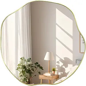 POZINO Irregular Wall Mirror, 16" Small Asymmetrical Frameless Mirrors, Scalloped Rounded Mirror, Organic Shaped Mirrors for Living Room Bedroom Entryway Fireplace, Horizontal or Vertical Hanging