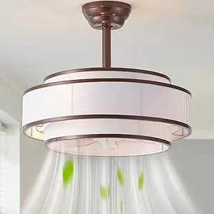 20" Caged Ceiling Fans with Lights and Remote, Fandelier Ceiling Fan with Light, Modern Bladeless Quiet Reversible Motor 6 Speeds for Bedroom, Nursery, Living Room, Brown