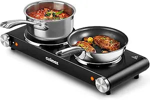 CUSIMAX Double Hot Plates Electric Burner, 1800W Countertop Cooktop with Adjustable Temperature Control, Hot Plates for Cooking Portable Electric Stove, Black Stainless Steel Cooktop, Upgraded Version