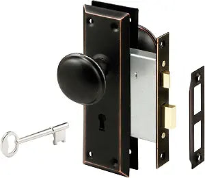 Prime-Line Keyed Mortise Lock Set, Classic Bronze Knob, Interior Doors