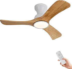 42 Inch Low Profile Ceiling Fans with Lights and Remote, Flush Mount Ceiling Fan with Light, 3 Blades Solid Wood Easy Installation for Living Room, Bedroom, Farmhouse, Indoor