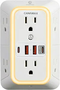 Multi Plug Wall Outlet Extender - 6 Outlet 4 USB Ports (20W Fast Charging)