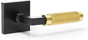 Explore Hardware Geneva Solid Brass Passage Door Lever  Matte Black & Satin Gold for Hallway or Closet Doors