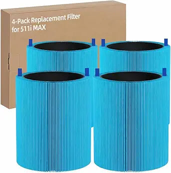 511i Max AllergenBlock Replacement Filter Compatible with BLUEAIR Blue Pure 511i Max Air Puri-fier, H13 True HEPA & Activated Carbon Air Filter, Blue Pure F5MAX AllergenBlock Filter, 4 Pack