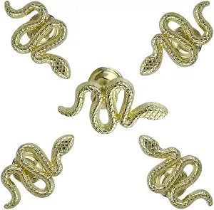 Snake Cabinet Knobs, Animal Drawer Knobs for Cabinets and Drawers Vintage Door Handles 5 Pieces (Gold)