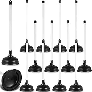Reallnaive 12 Pack Toilet Plungers Bulk with 19.7 Inch Long Handle Force Suction Cup Rubber Plunger for Bathroom to Fix Clogged Toilets Drains (Black)