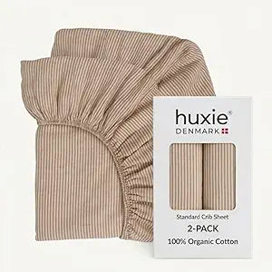 Crib Sheets  Organic Cotton Muslin Fitted Crib Sheet  Standard Size for Baby Boy and Baby Girl 28" x 52" Ultra-Soft and Breathable. 2-Pack(Natural Stripe)