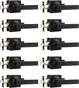 Mengico 10 Pack Door Handles Interior,Black Door Lever Lock,Interior Door Handles Privacy Lock(for Bedroom&Bathroom)