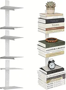 6 Tier Invisible Floating Bookshelves for Wall,Heavy Duty Floating Book Shelves, Metal Book Organizers Vertical Spine Book Tower for Home Office, 3 Pack(White)