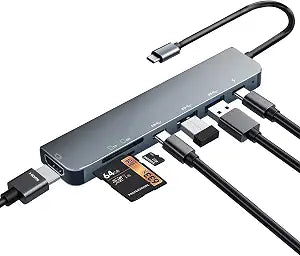 USB C Hub Multiport Adapter, 7 in 1 USBC Dongle with 4K HDMI, 100W PD Charging, USB 3.0, SD/TF Card Reader, USB-C Docking Station for MacBook Pro/Air, Chromebook, Dell, HP and Other Type C Laptops