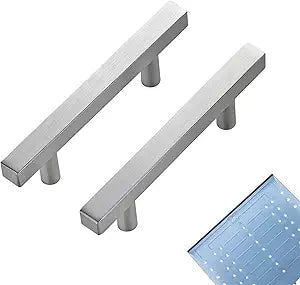 Ravinte 25 Pack 4 Inch Cabinet Pulls Brushed Nickel Sqaure Kitchen Cabinet Handles Silver Cabinet Hardware Stainless Steel Drawer Pulls 6-2/5 Inch Overall Length with Mounting Template