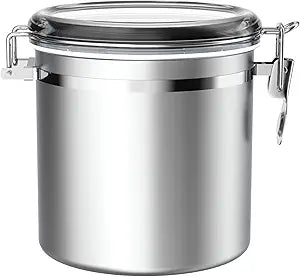 ENLOY 165oz Stainless Steel Airtight Canister for Kitchen, Large Flour Coffee Bean Tea Cereal Sugar Cookie Metal Food Storage Canisters with Clear Lid and Sturdy Locking Clamp (7.7 * 7.7 * 8.4in)