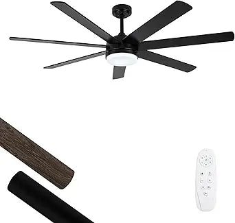 62 Inch Black Ceiling Fans with Lights, Modern Ceiling Fan with Light 7 Reversible Blades,Dimmable, 12 Inch Downrods for Bedroom, Living Room and Patio