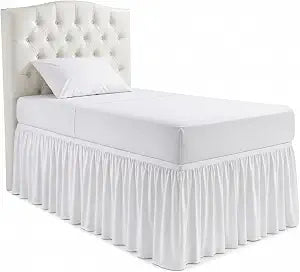 Dorm Bed Skirt Full XL 32 Inch Drop, Extra Long Bed Skirt for College Dorm Rooms, 100% Microfiber Dust Ruffle Bedskirt with Split Corners, White