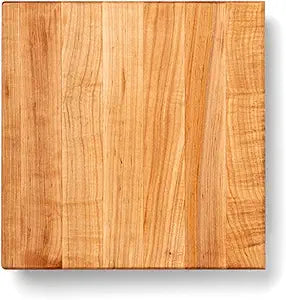 John Boos B Series Square Wooden Maple Cutting Board 12x12  1.5 Thick, 6-lb Non-Reversible Butcher Block with Wood Bun Feet & Edge-Grain