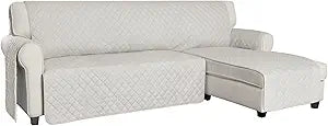 ISSUNTEX Sectional Couch Covers for Dogs, Reversible L Shaped Sofa Cover, Water Resistant Chaise Lounge Cover Furinture Protector for Kids Pets (X-Large, Ivory/Ivory)