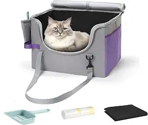 pidipiti Portable Leakproof Tall-Side cat Litter Box,with Zipped lid,Collapsible for car Travel and Hotel, for 1 Medium cat