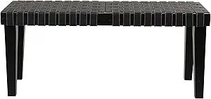 Deco 79 Wood Woven Bench, 44" x 16" x 20", Black