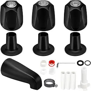 Matte Black 3-Piece Tub & Shower Trim Kit - Shower Knobs and Tub Spout for Price/Pfister Verve 3-Handle Faucet, Compatible with 1/2" Male Thread, 3/4" IPS Female Thread, and 1/2" Copper Pipe