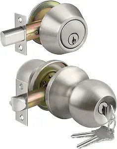 BESTTEN Keyed Same Exterior Door Knob and Single Cylinder Deadbolt Combo Set, Keyed Alike Entry Door Knobs with Lock and Keys for Entrance and Front Door, Satin Nickel