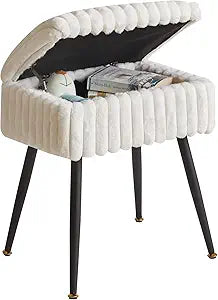 Aibiju Vanity Stool Chair, Faux Fur Ottoman Foot Stool, Flip Top Storage Makeup Ottoman with Soft Padded Seat, for Makeup Room, White YD-MS151W