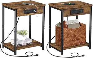 TUTOTAK Night Stand with Charging Station, Set of 2, End Table, Side Table with USB, 21.8H Nightstand with Storage Shelf, Sofa Couch Table TB01BB029 (2 pcs)